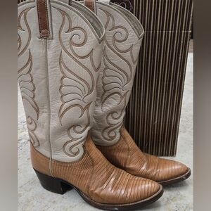 Dan Post Brown & Beige Lizard Skin and Leather Western Boots